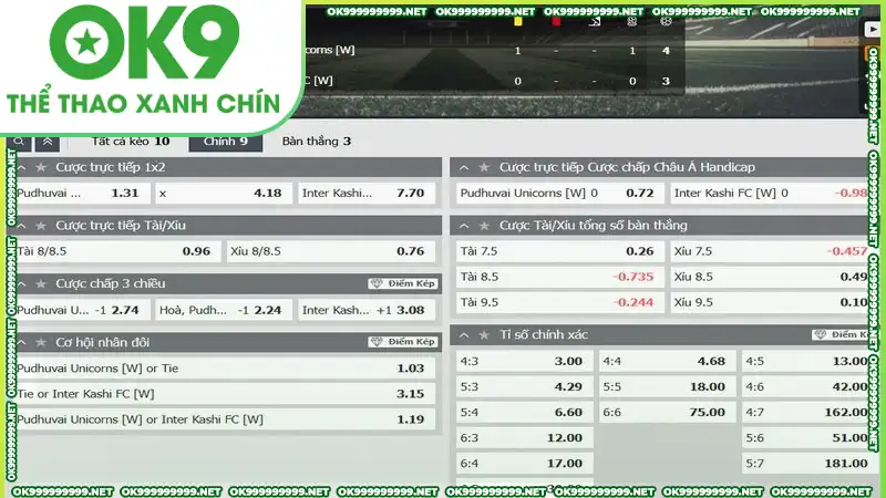 Mỗi kèo thể thao OK9 update nhiều mức cược thưởng lớn